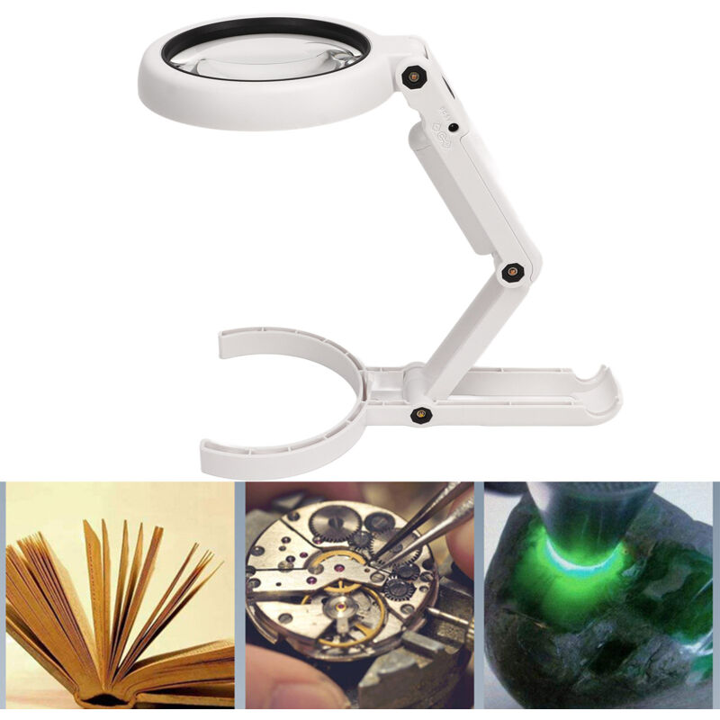 Lampe-loupe de bureau pliable avec support, 2 intensités LED, alimentation USB ou 3 piles AAA