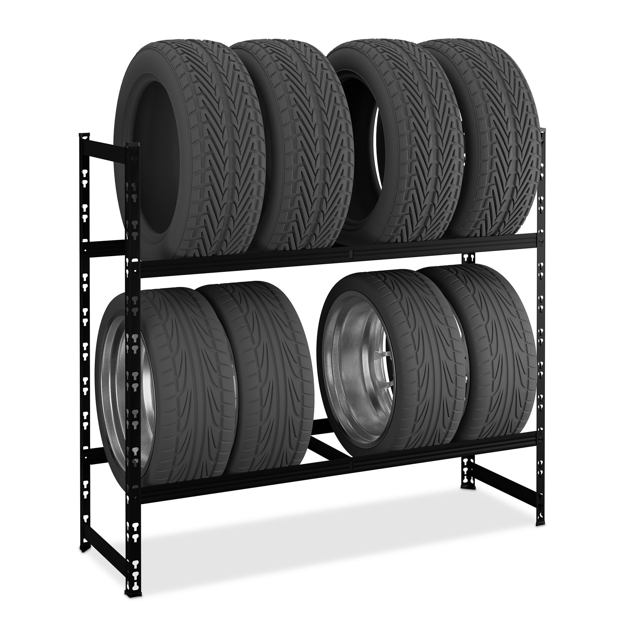 Relaxdays Tyre Rack For 8 Wheels, 100 X 110 X 35 Cm, 150 Kg, Steel, Plug-in System, Tire Shelf, Garage & Workshop, Black