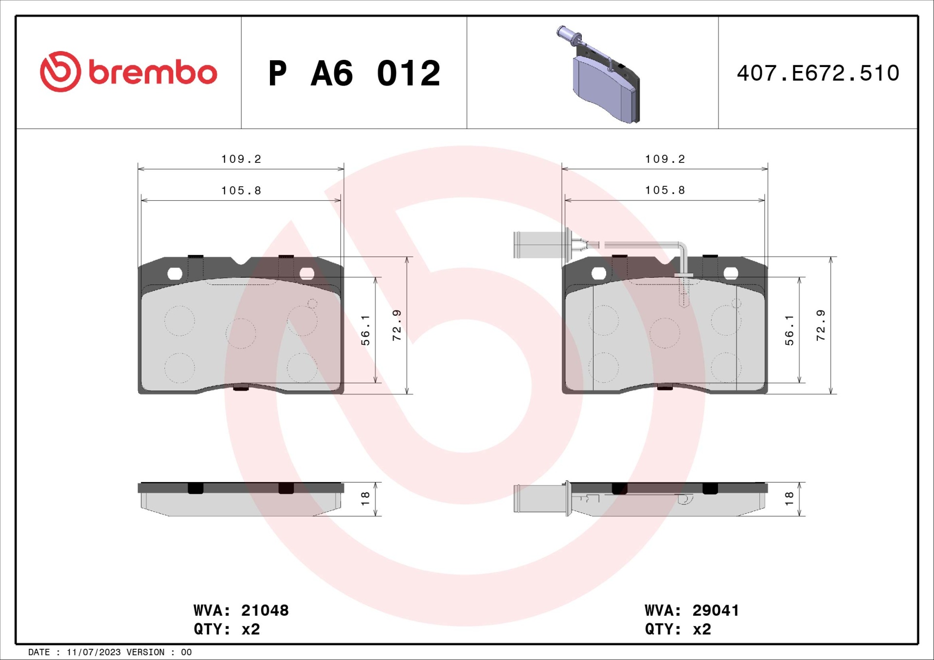 Bremsbelagsatz, Scheibenbremse P A6 012 BREMBO für IVECO DAILY II Kasten - Bild 7