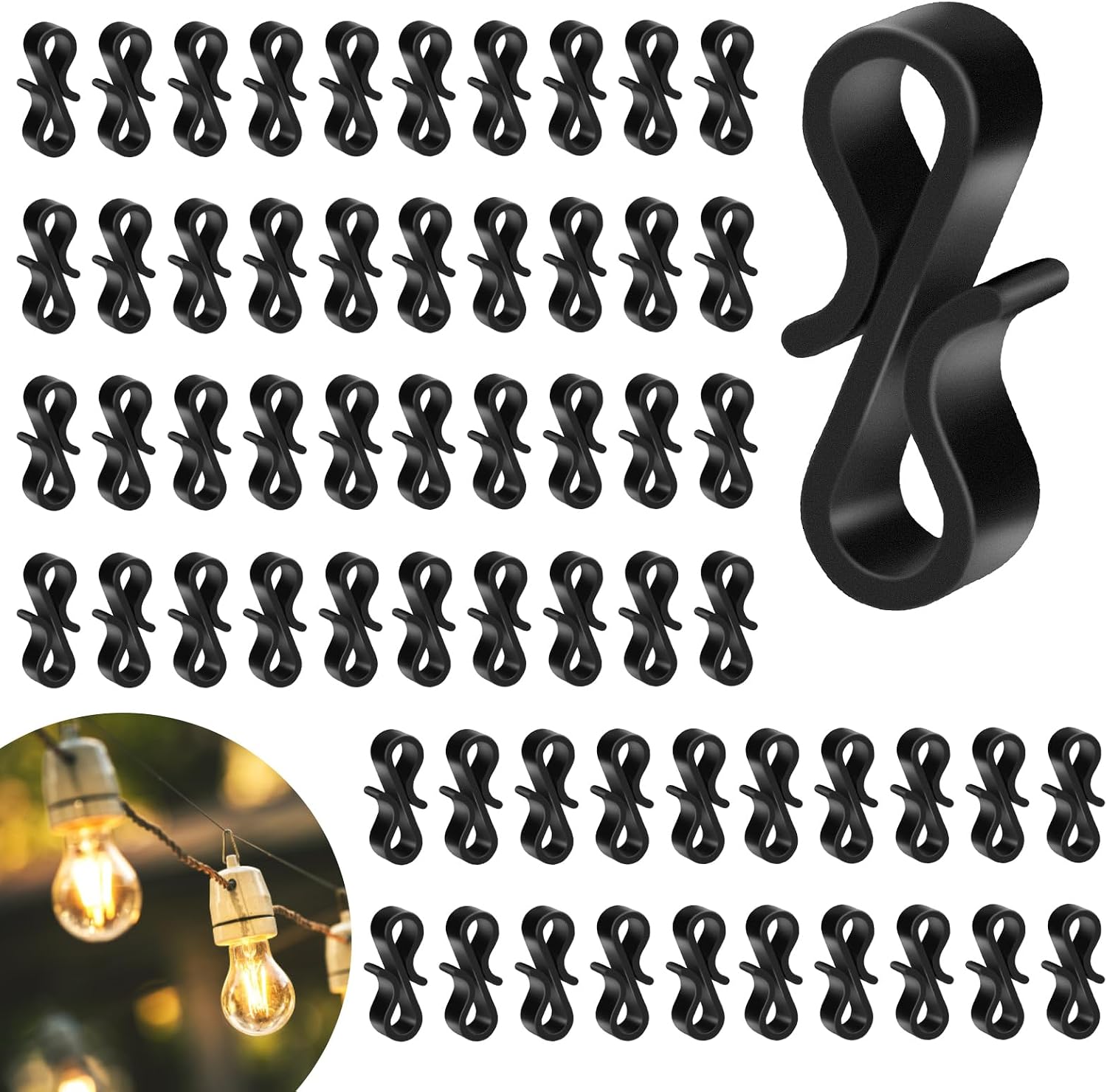 Clips de gouttière noirs en plastique pour guirlandes lumineuses, lot de 120 avec 20 attaches de câble