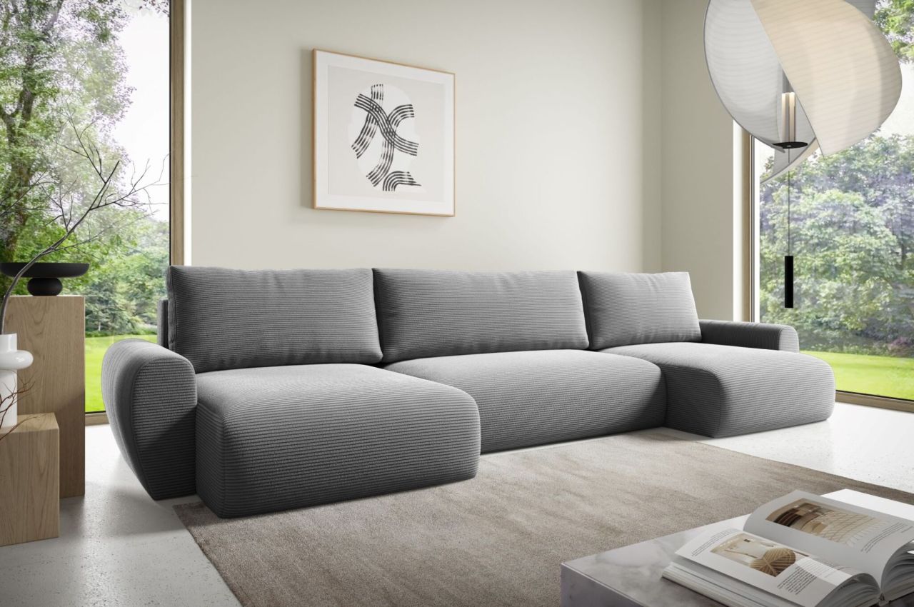 Fun Möbel Wohnlandschaft Schlafsofa Galan Stoff Poso Hellgrau - Bild 2
