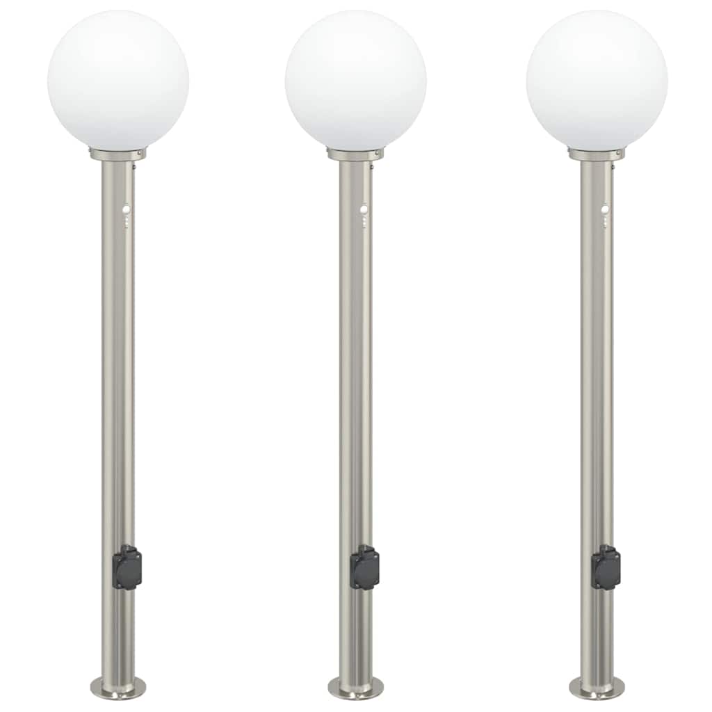 vidaXL Balizas de Luz con Sensor y Tomacorriente, 3 Unidades, 120 cm, Acero