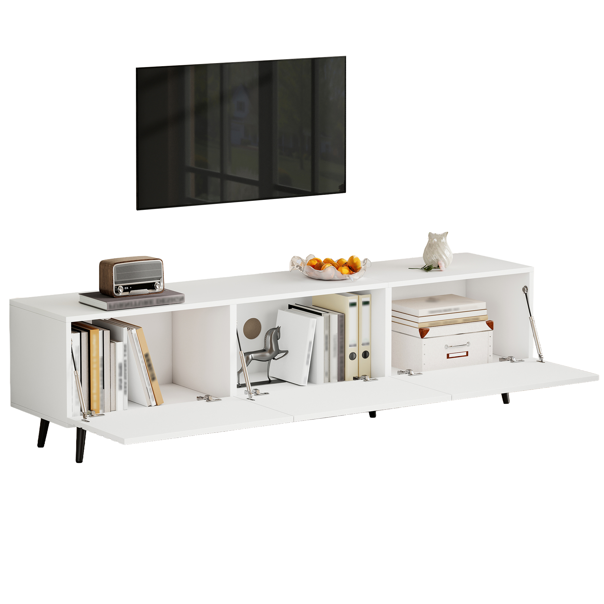 Stilvora Tv Lowboard Mit 3 Klapptüren Und Großem Stauraum Für Wohnzimmer, Aus Mdf, Weiß, 180×40×48 Cm