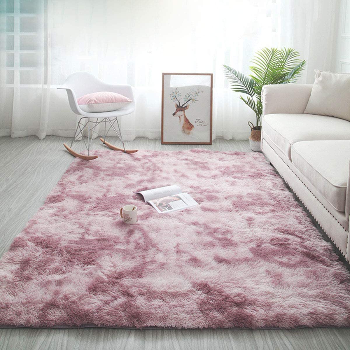 Freosen - Tapis De Salon Shaggy 160 X 230cm En Peluche Rose Fibre De