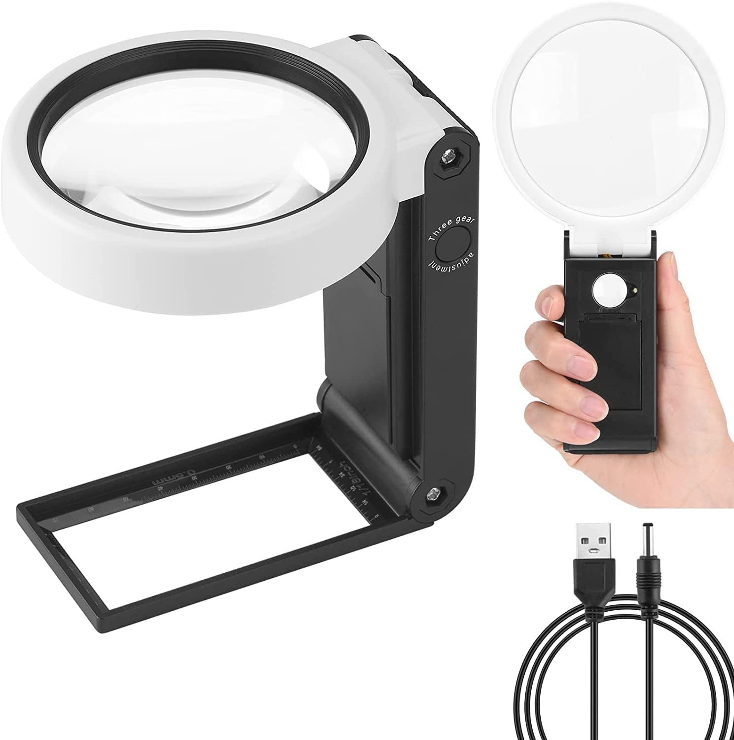 Loupe pliante avec lumière LED, grossissement 10x et 30x, pour lecture, pièces de monnaie et travail de précision
