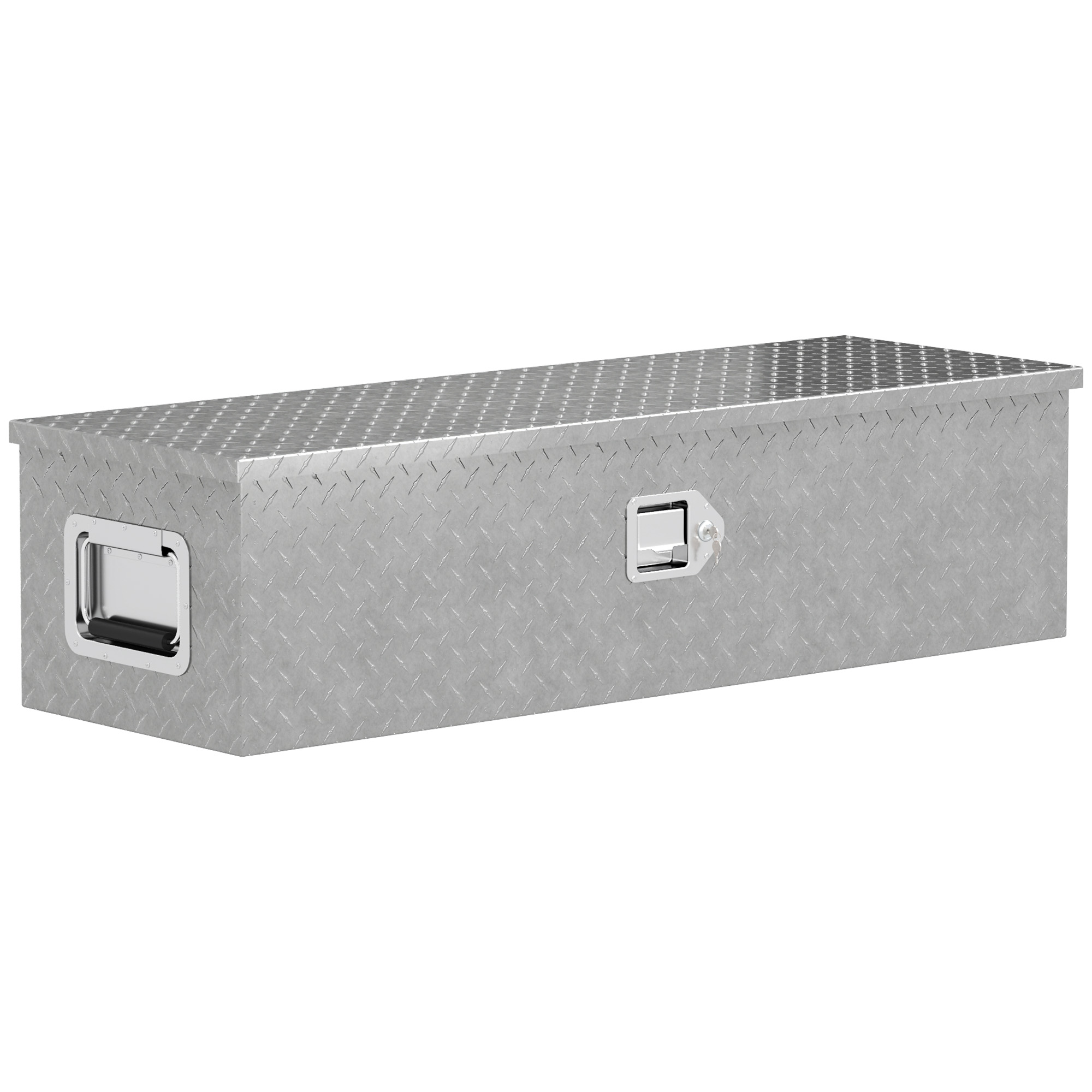 Coffre de rangement aluminium pour remorque 99 x 33 x 25,5 cm, poignées antidérapantes, vérin à gaz et serrure