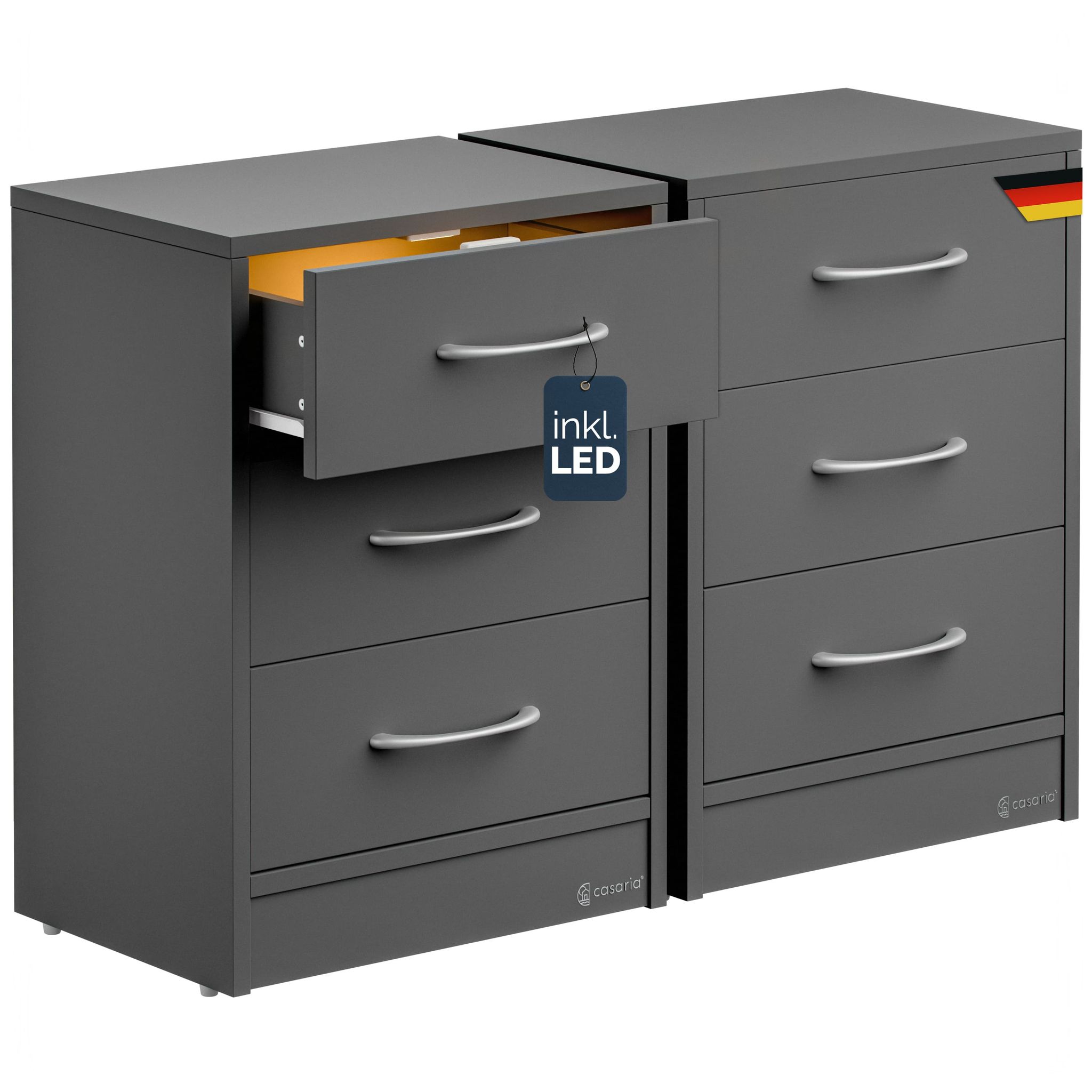Nachttisch Eloise 3 Schubladen Kabelführung Wandbefestigung Boxspringbett Schlafzimmer Nachtschrank Nachtkonsole Nachtkommode Holz 54x39x28cm 2er Set Led Anthrazit - Casaria