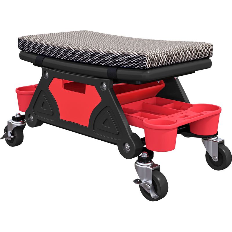 Tabouret d'atelier mobile rotatif à 360°, assise rembourrée 3 cm, 3 plateaux de rangement, noir