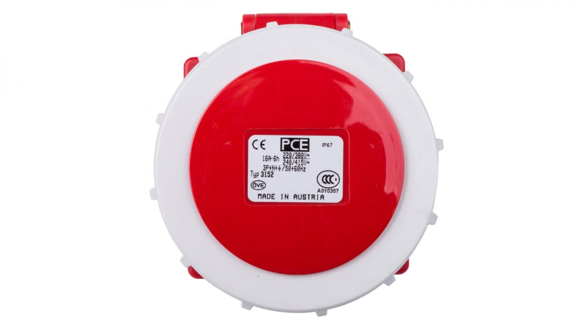 16A CEE Anbaudose gerade IP67 5-polig 16 A 5p 6h Anbau Steckdose PCE 3152-6 - Image 3