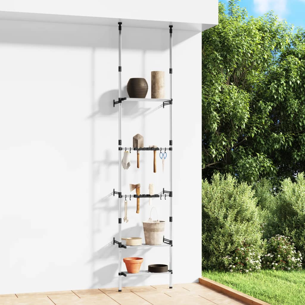 Support de jardin télescopique 3 étagères en aluminium, 250-300 cm, 8 crochets et 2 tiges, lot de 6 supports muraux