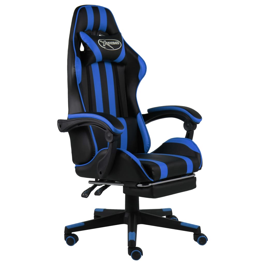 Vidaxl Blau - Gaming-Stuhl Mit Fußstütze Schwarz Und Kunstleder 402588