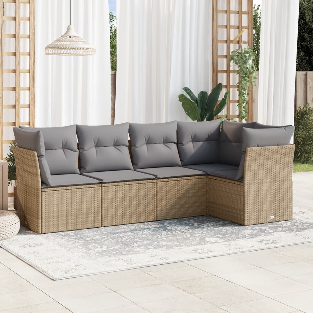Beige Vidaxl 5-Tlg. Garten-Sofagarnitur Mit Kissen Poly Rattan - Bild 2