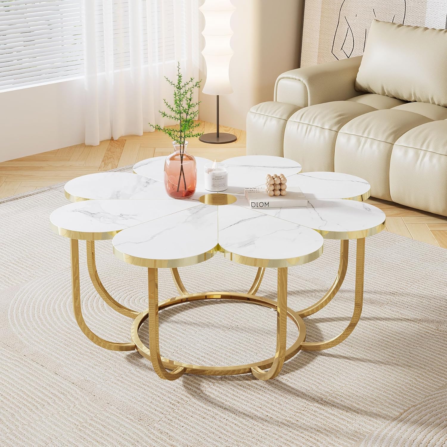 Tribesigns – Table Basse Moderne En Forme De Fleur – Plateau En Faux