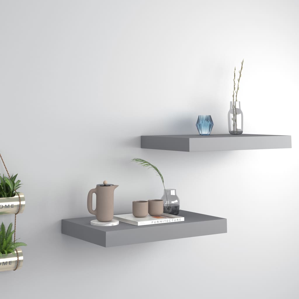 Vidaxl Grau Floating Wall Shelves 2 Pcs Grey 40X23,5X3,8 Cm Mdf