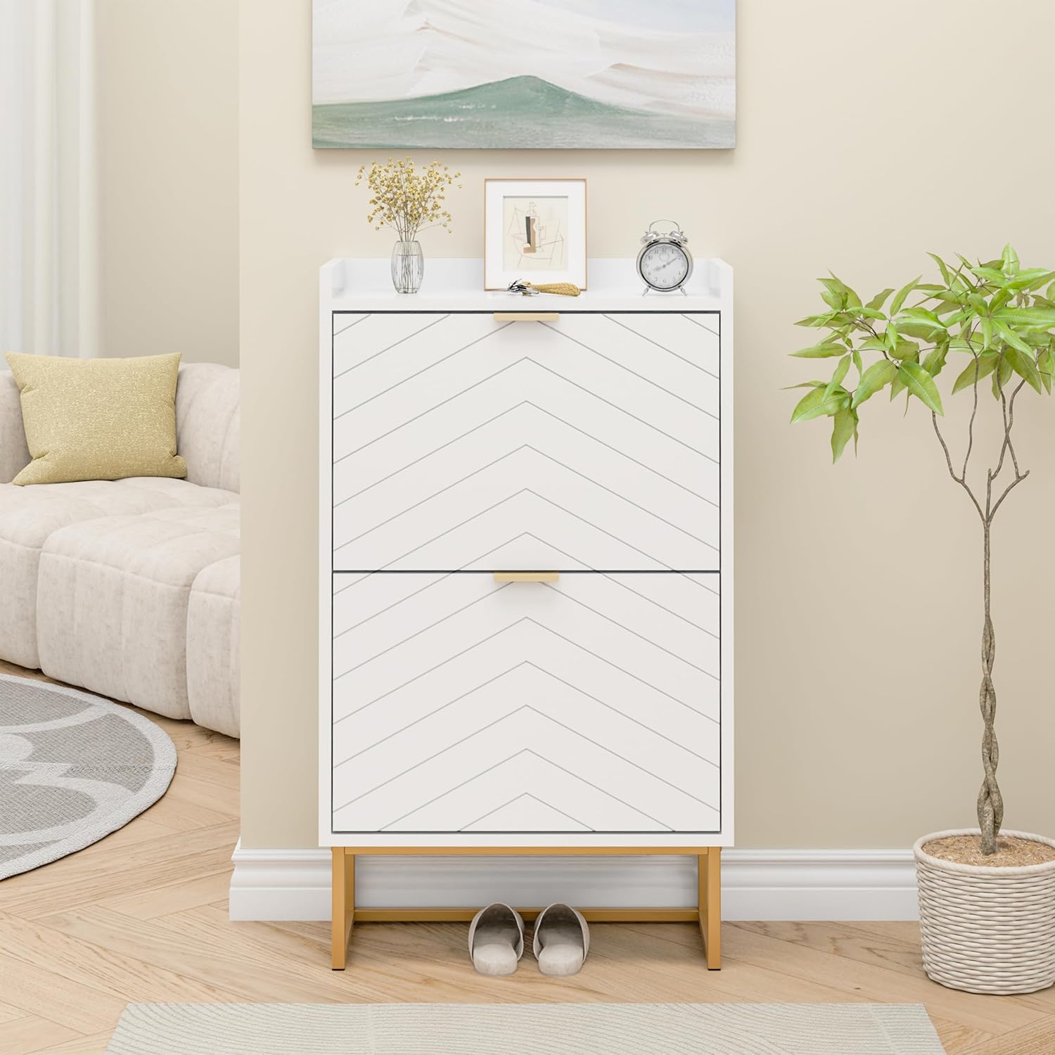 Uev – Armoire À Chaussures Étroite 50x24x91 Cm – 2 Abattants – Étagère