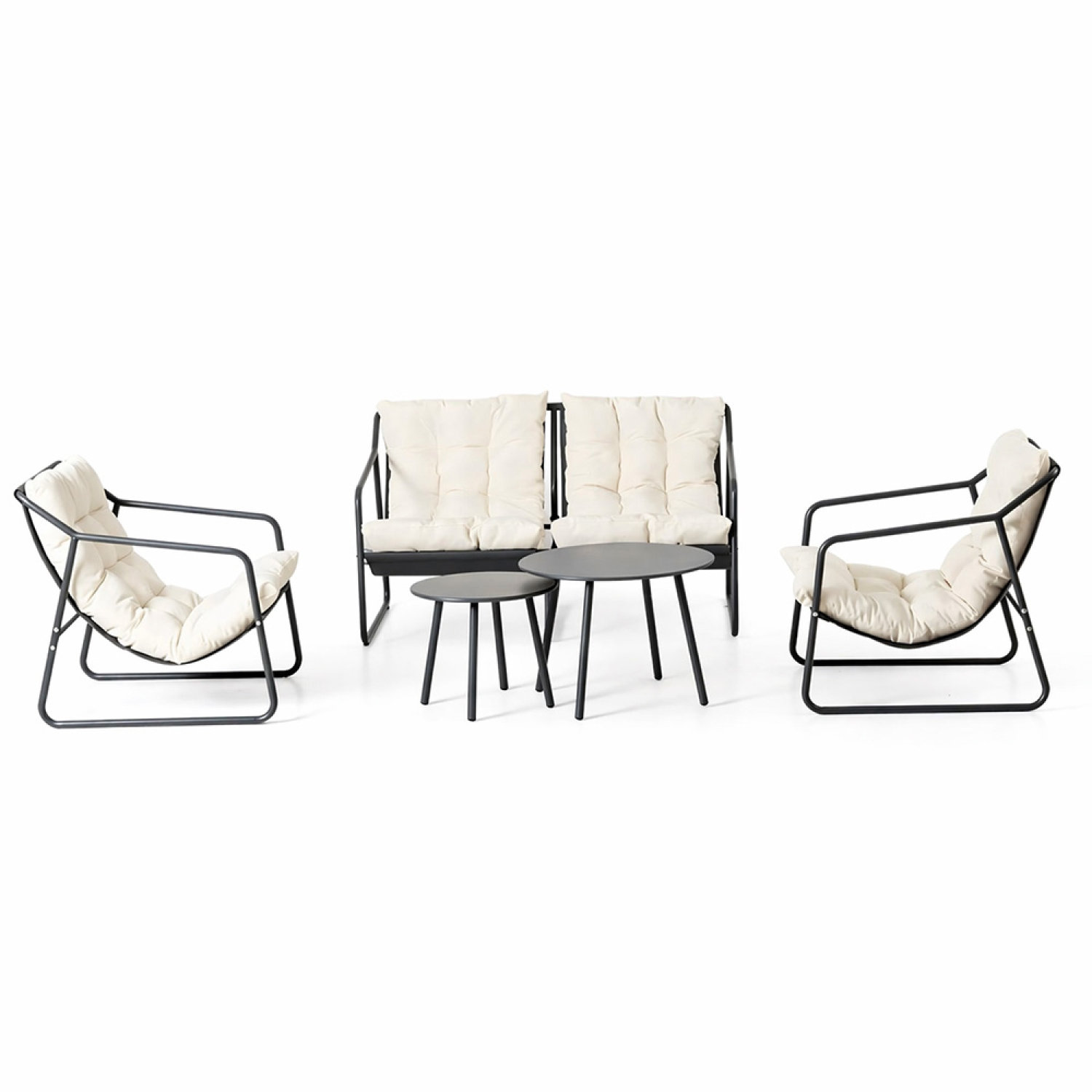 Concept-Usine Conjunto de Jardín de 4 Plazas en Gris y Beige con Mesas Bajas