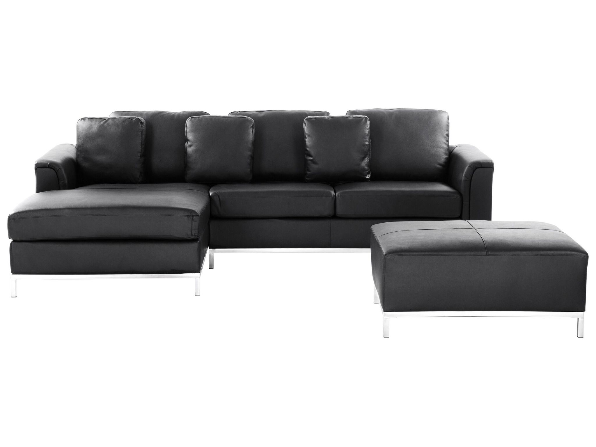 Beliani Corner Sofa Black Leather Upholstered With Ottoman L-shaped Right Hand Orientation Oslo
