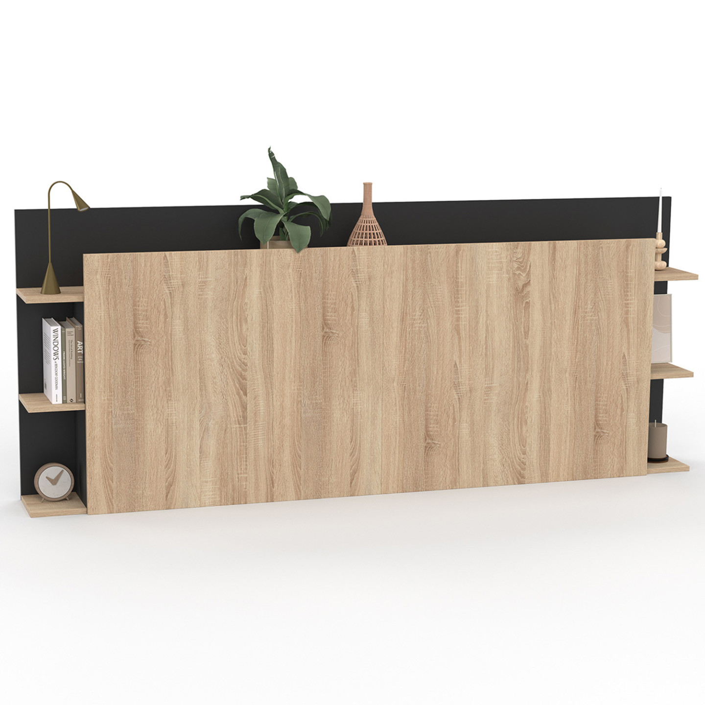 Idmarket - Tête De Lit Sur Pied Ciri Pour Lit 140 Et 160 Cm Avec Rangements Bois Et Noir