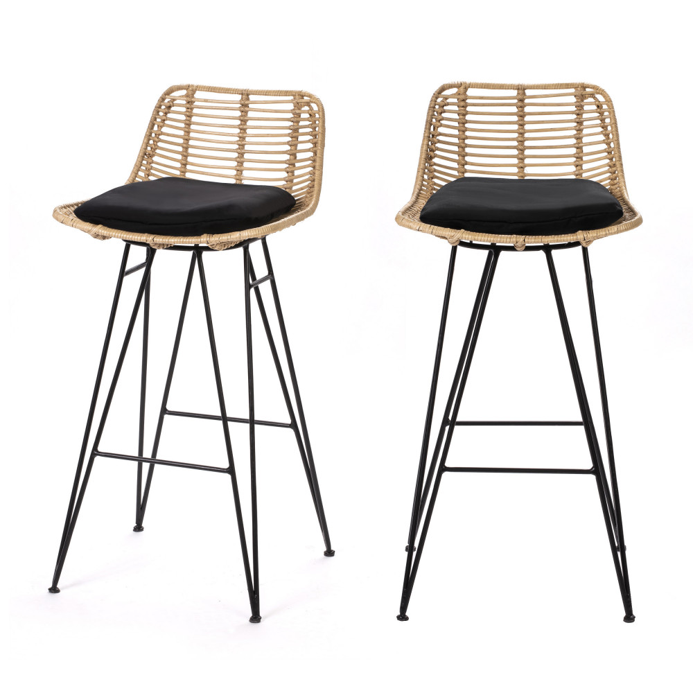 Drawer - Lot De 2 Chaises De Bar Design En Rotin H67cm - Naturel