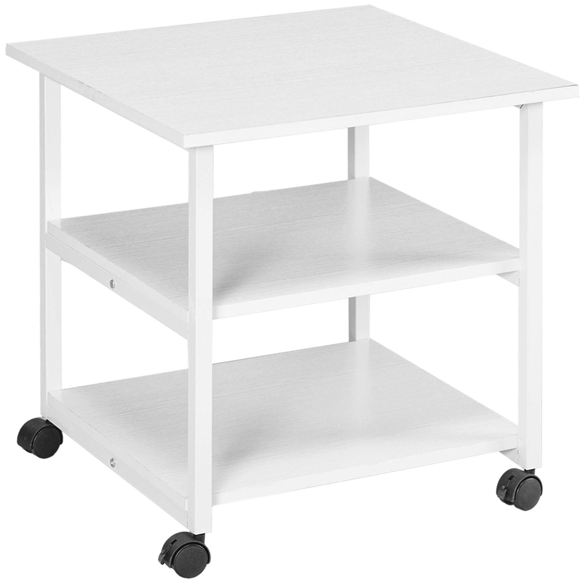 Chariot d'atelier 3 niveaux en bois et acier, 4 roues dont 2 freins, 50 x 50 x 52,5 cm, charge 18 kg