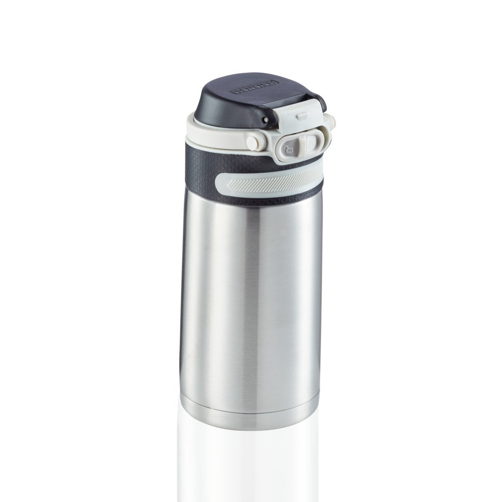Leifheit Isolierbecher Flip 350 ml, Einhand-Push-Button | Doppelwand-Edelstahl, 6 Std. heiß, 18 Std. kühl, 100 % dicht, BPA-frei, mit Filter, Tragehenkel, für unterwegs, silber - Bild 5