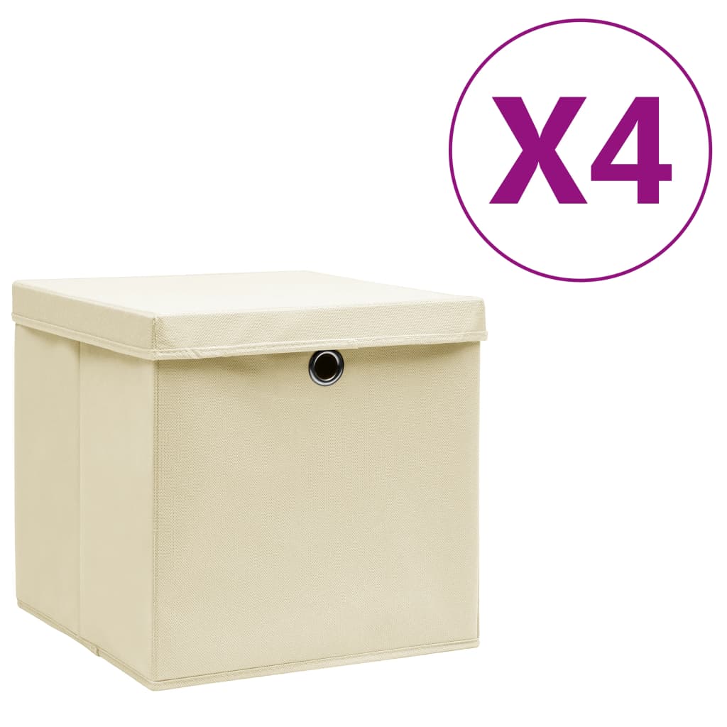 Storage Boxes With Covers 4 Pcs 28x28x28 Cm Cream Vidaxl