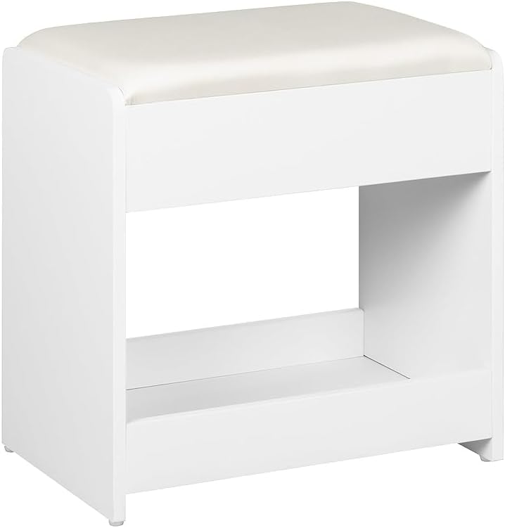 Tabouret De Coiffeuse Blanc – Chaise Rembourrée En Pu Et Particleboard