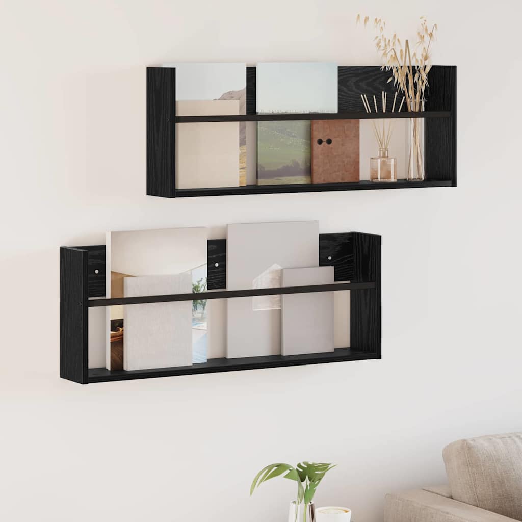 Vidaxl Magazine Rack 2 Pcs Black Oak 80 X 12 X 30 Cm Engineered Wood 8721364332355