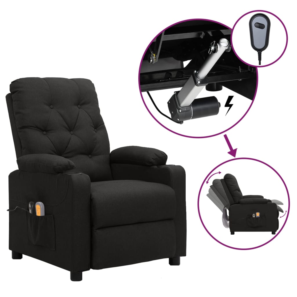 Vidaxl Schwarz Massagesessel Elektrisch Stoff