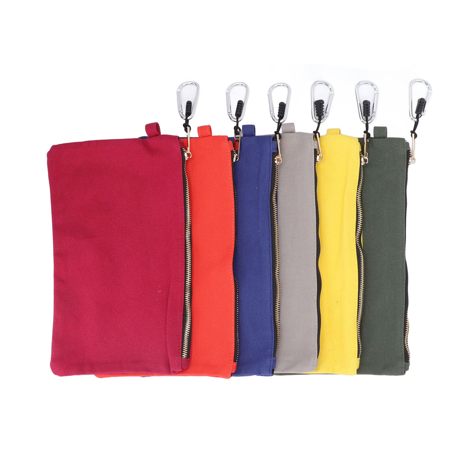 Pochette à outils zippée en toile renforcée, mousqueton, lot de 6