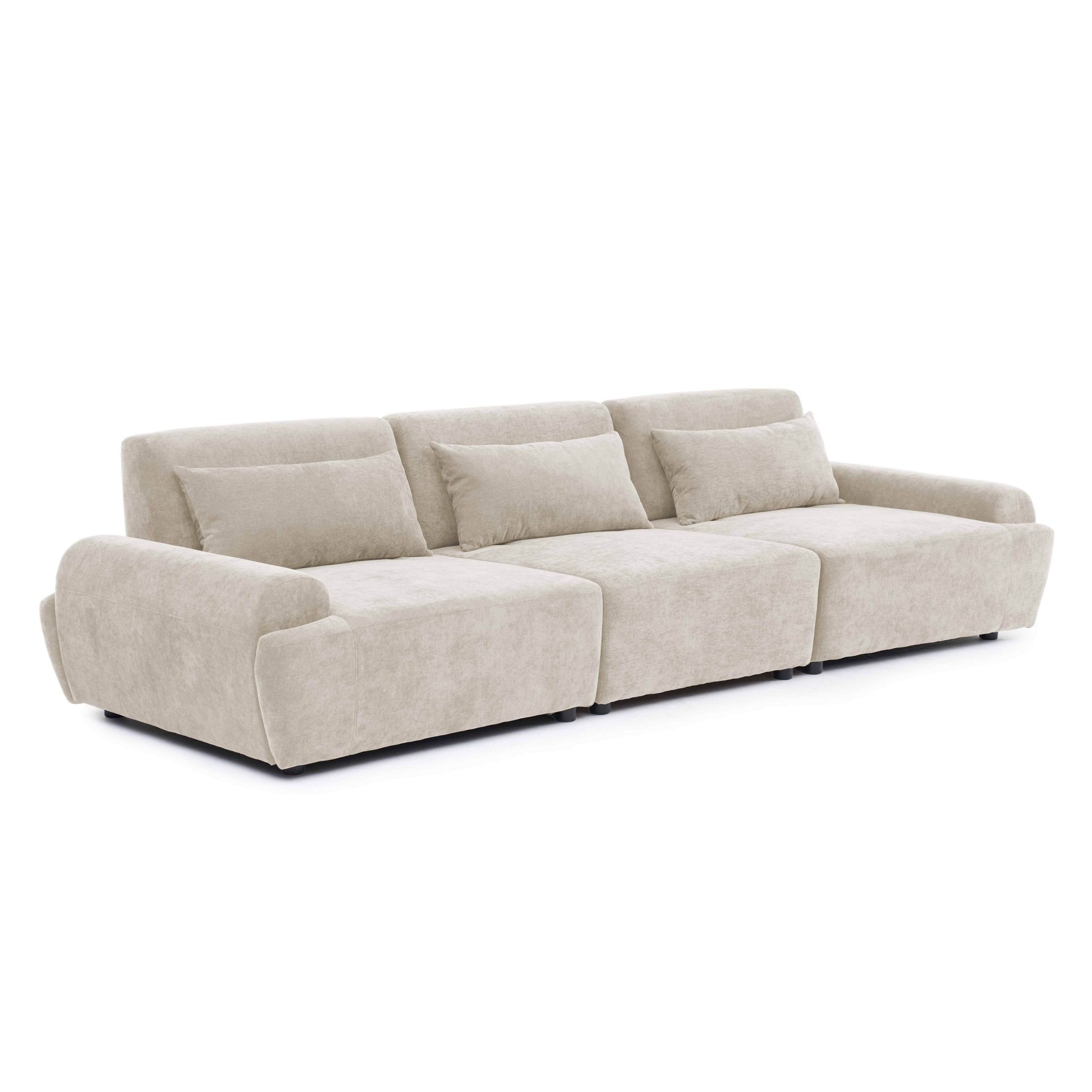 Canapé Modulable 3 Places En Tissu Dossier Ajustable 303 Cm Écru