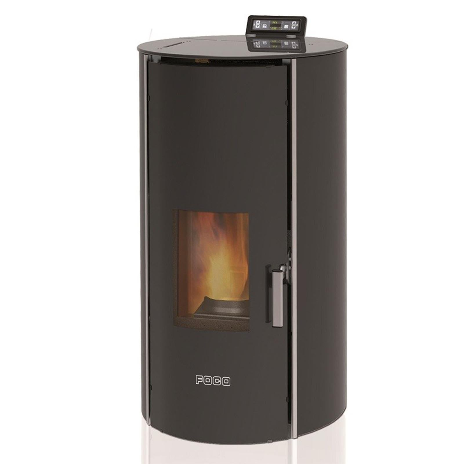 Termo Stufa A Pellet 17 Kw Hydro "sfera Glass" Per Ambienti Moderni H 113 Cm