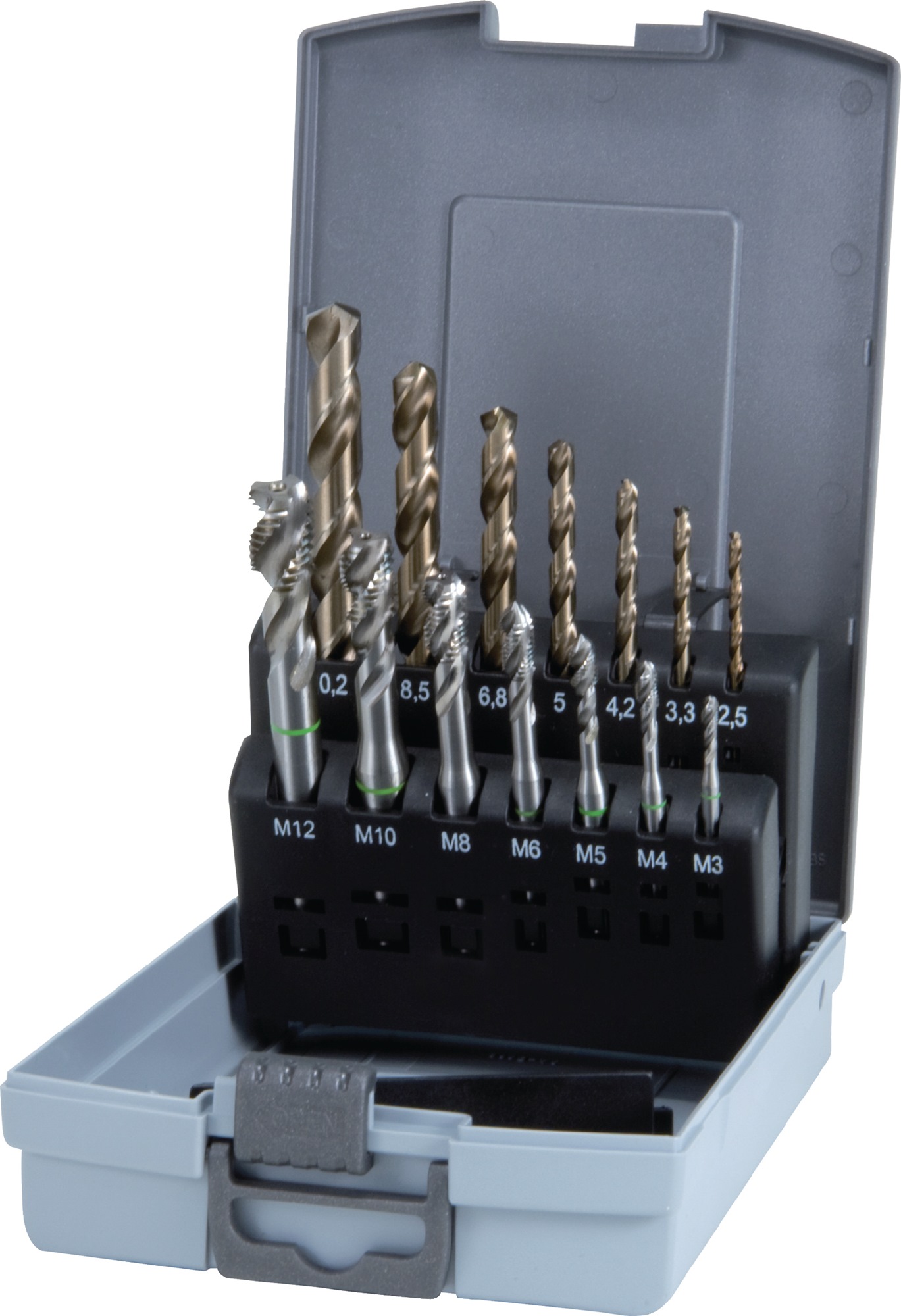 RUKO 245052RO Set de tarauds pour machine 14 pièces métrique M3, M4, M5, M8, M10, M12 coupe à droite DIN 371, DIN 376