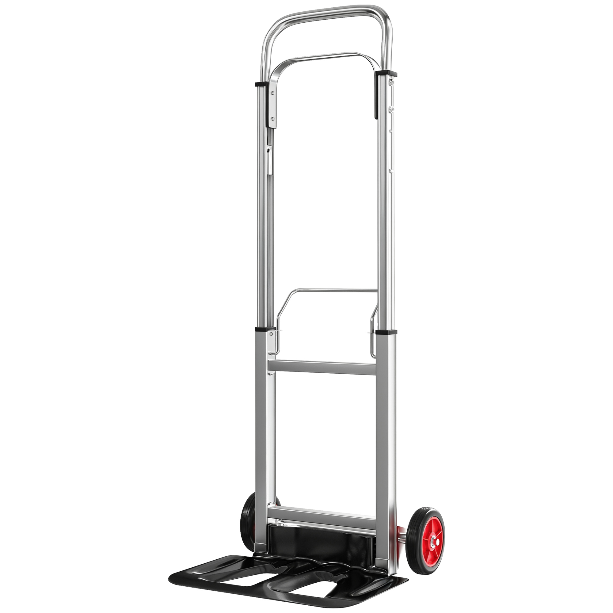 Diable pliable en aluminium, charge 90 kg, poignée télescopique réglable de 74,5 à 108 cm, roues PU