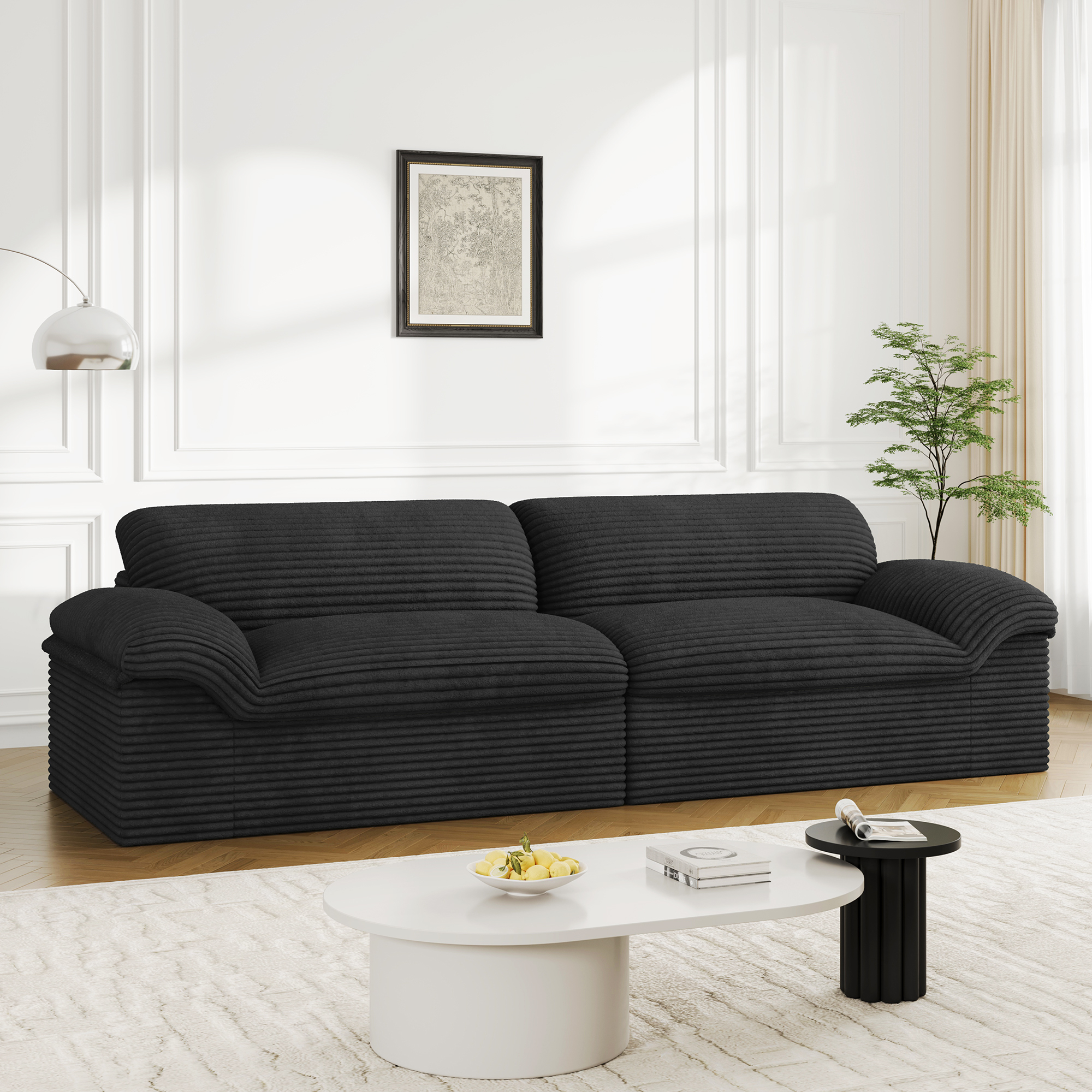 Canapé Modulable Compressé 3 Places En Velours Côtelé,design