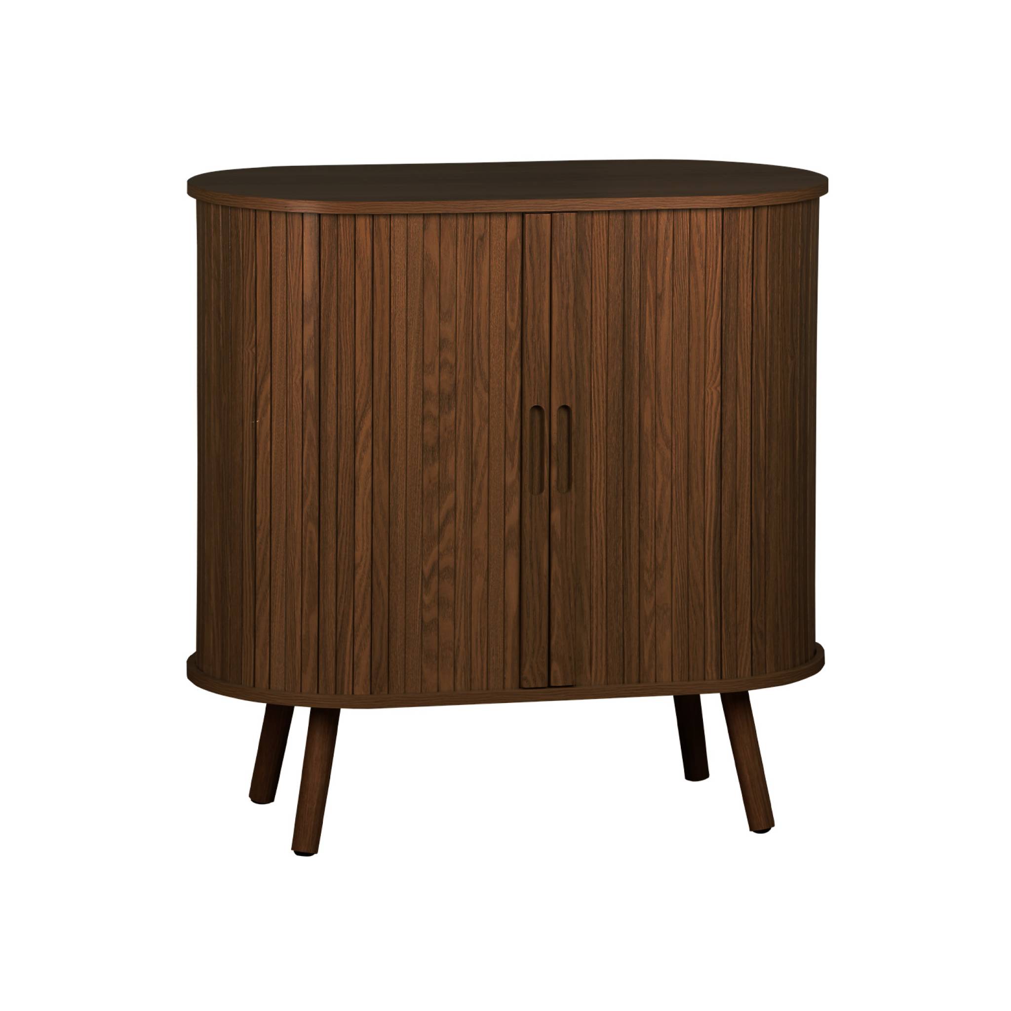 Sweeek Sideboard With 2 Sliding Doors And Shelf, Grooved Wood Effect, Low Sideboard, Legacy, Walnut, L 80 X D 40 X H 80cm
