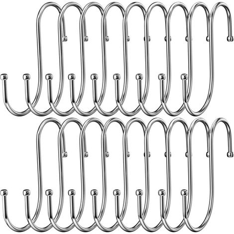 Crochet en S à visser en acier inoxydable, 7,4 cm, lot de 18