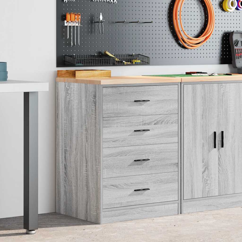 Armoire de rangement d'atelier en bois de pin, 4 tiroirs, plan de travail, 60x51x85 cm, gris