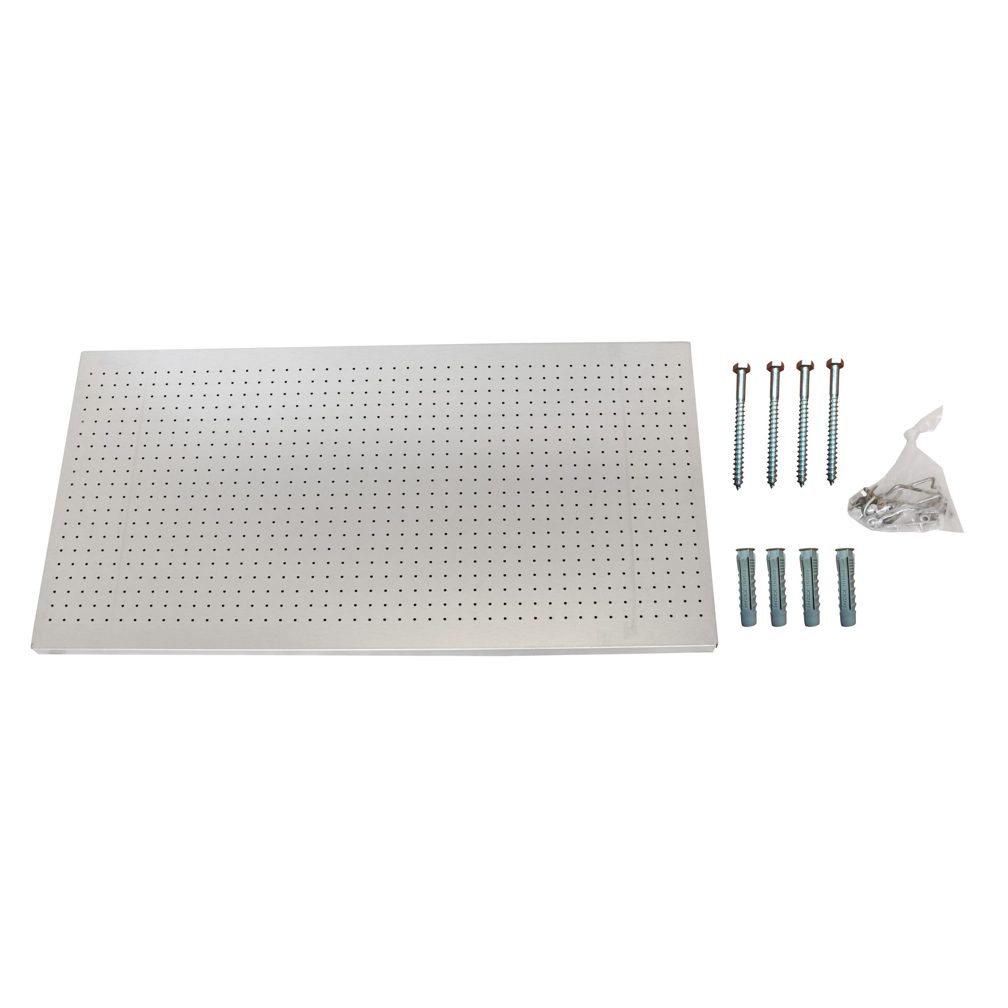 Panneau mural perforé porte-outils en acier galvanisé, 1500 x 400 x 35 mm, lot de 8 crochets