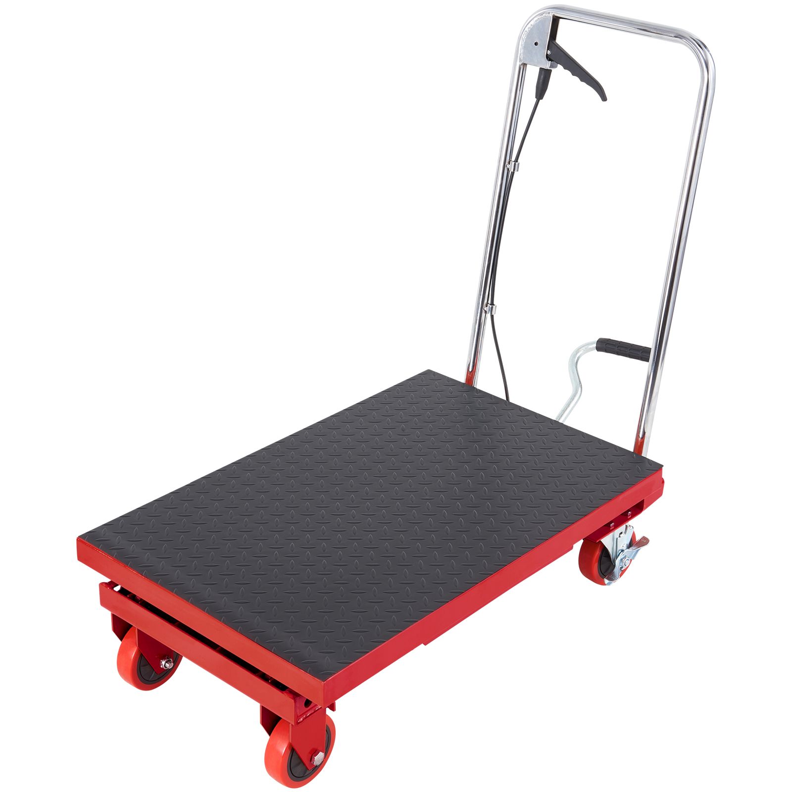 Table élévatrice hydraulique à ciseaux 500 lbs, hauteur 28,5", 4 roues et tapis antidérapant, rouge