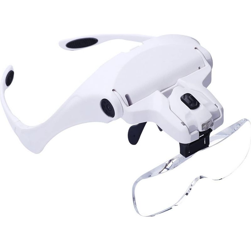Loupe mains libres avec 2 lampes LED, 5 lentilles interchangeables 1x à 3,5x