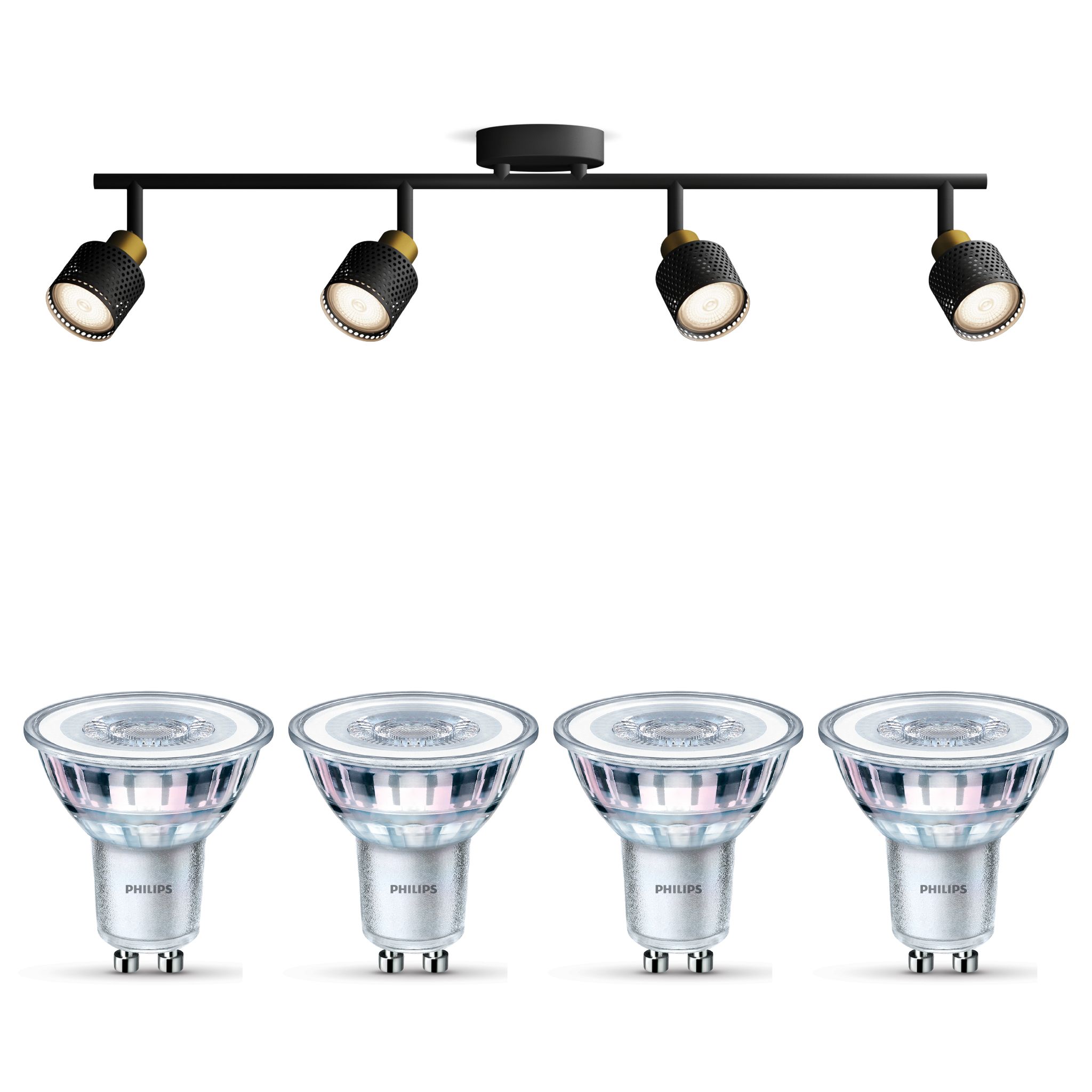 Philips Niall Aufbauspot Für Badezimmer Mit 4 Lichtpunkten Gu10 (schwarz/gold) - Philips Led Gu10 50w Nicht Dimmbar