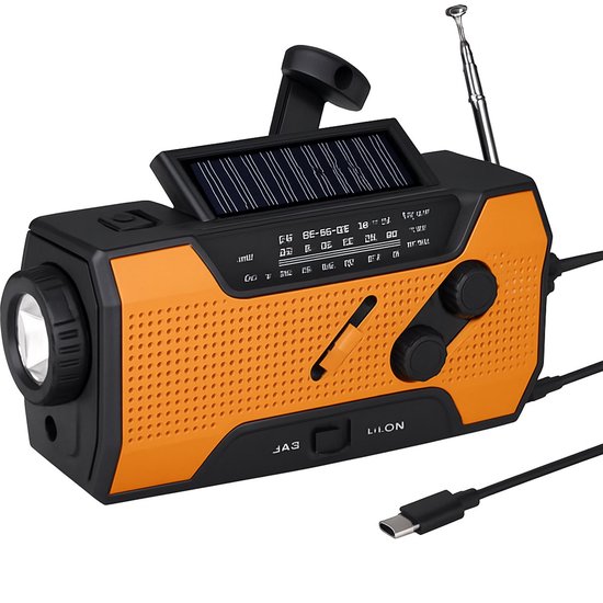 Radio Di Emergenza Alimentata A Batteria, Inclusa Power Bank Da 2000 Mah, Radio Portatile, Radio A Manovella, Radio Di Emergenza A Manovella Ad Energia Solare