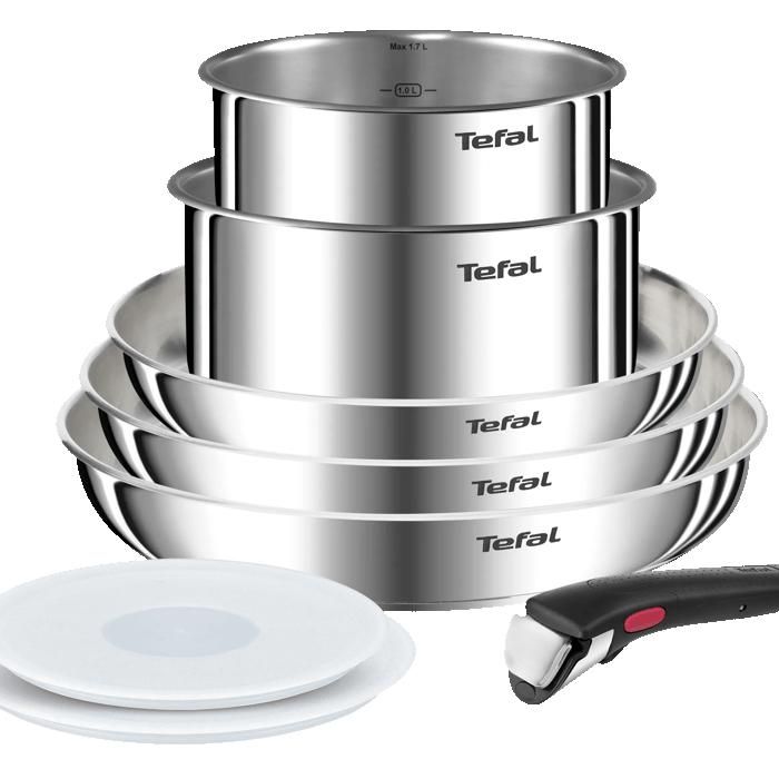 Tefal Ingenio Emotion, Set 8 Teile, Pfannen, Töpfe, Deckel, Abnehmbare Griffe, Edelstahl, Antihaftbeschichtung, L8968s04