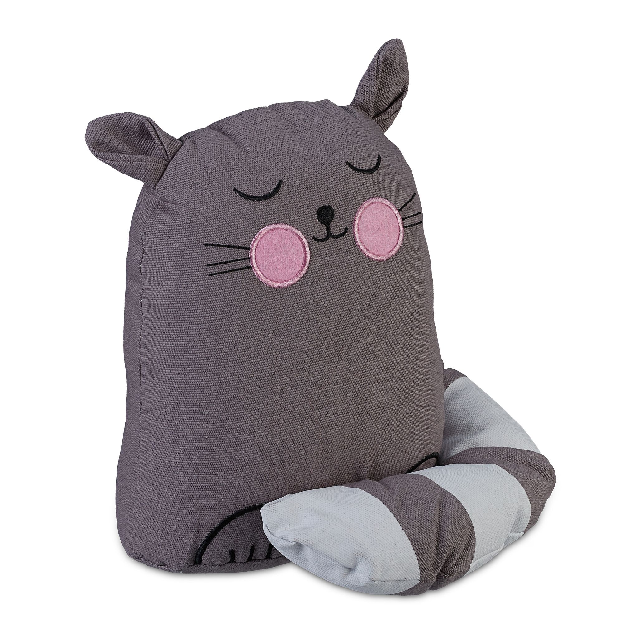 Relaxdays Gatto Fermaporta, In Stoffa Morbida, Pesante Blocca Porta Da Terra, Interno In Sabbia, 22x20x15,5 Cm, Grigio