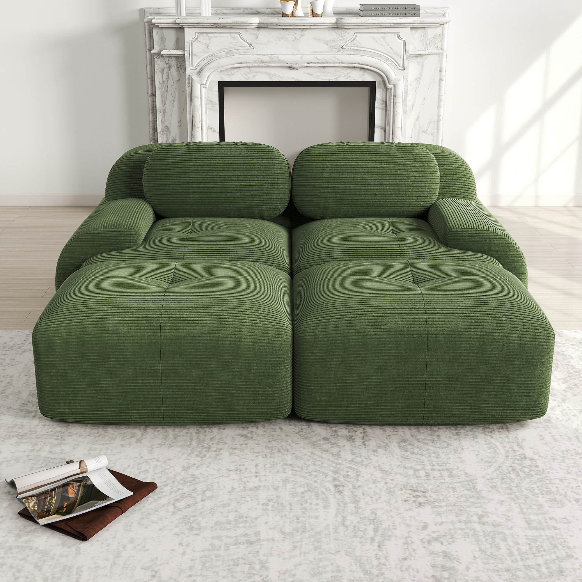 Canapé 2 Places Modulable En Velours Côtelé 208x178x75 Cm – Sofa Avec