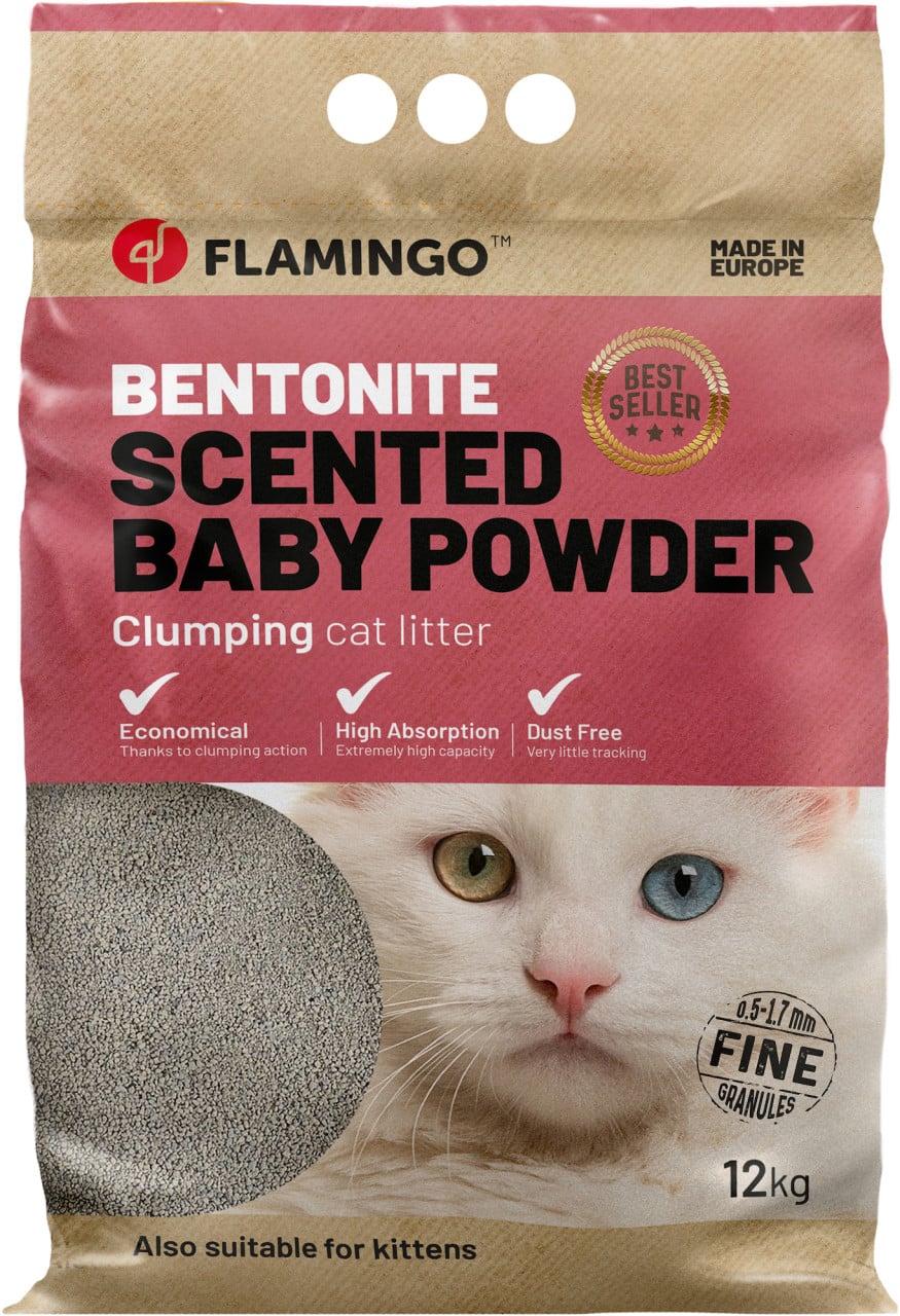 Flamingo Katzenstreu Bentonit klumpend fein mit Babypuderduft 12 kg - Image 3