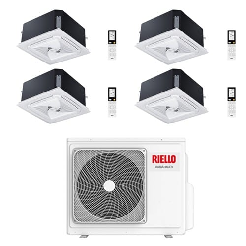Climatizzatore Condizionatore Riello Cassetta 4 Vie Quadri Split Inverter R32 9000 + 12000 + 12000 + 12000 Btu Con U.e Aaria Multi 485 Pi Classe A++/a+