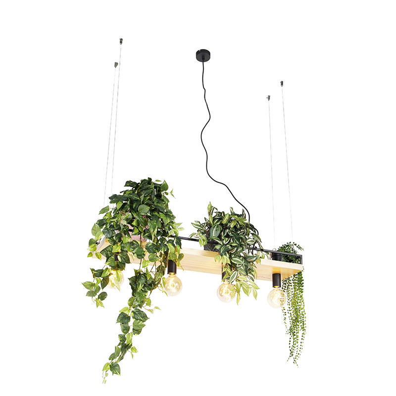 Qazqa Smart Pendant Light Black With Wood 4-light Incl. Wifi G95 - Shelf