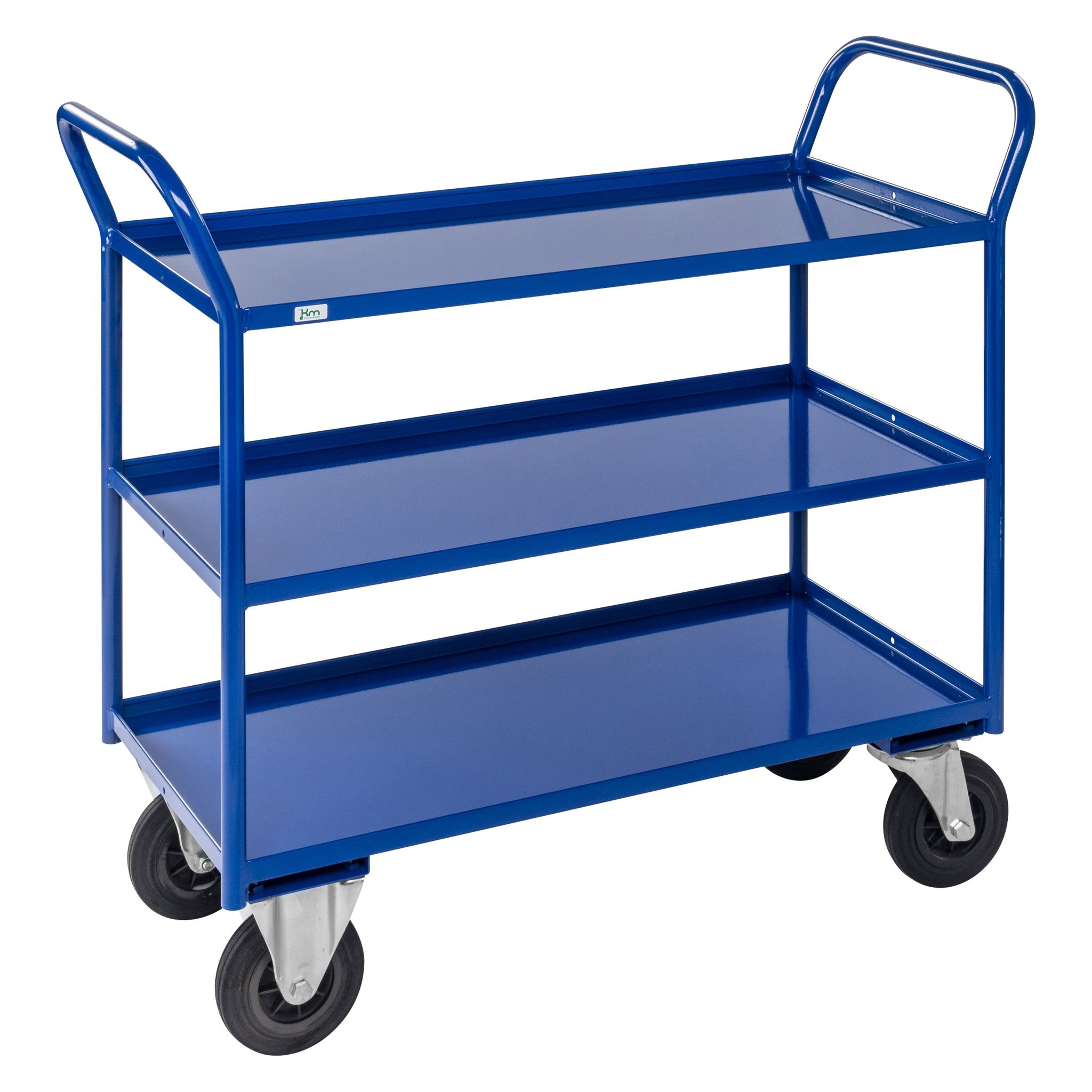 Kongamek Etagenwagen voll verschweisst in blau mit 3 Böden 940x440mm Ladefläche und 24mm Rand mit Bremse - Image 2